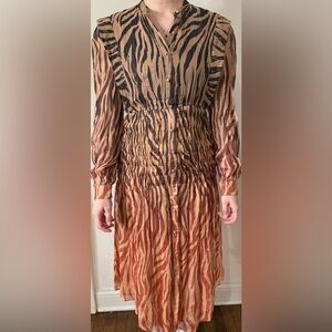 Rococo Sand Tiered Zebra-Stripe Midi Dress (Anne Midi)